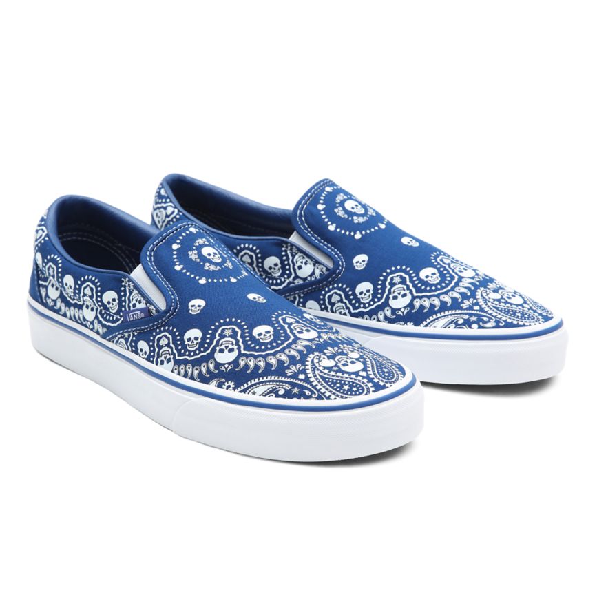 Vans Bandana Classic Slip-On Dam Blå/Vita - Vans Slip On Skor Storleksguide (QVAXE3419)